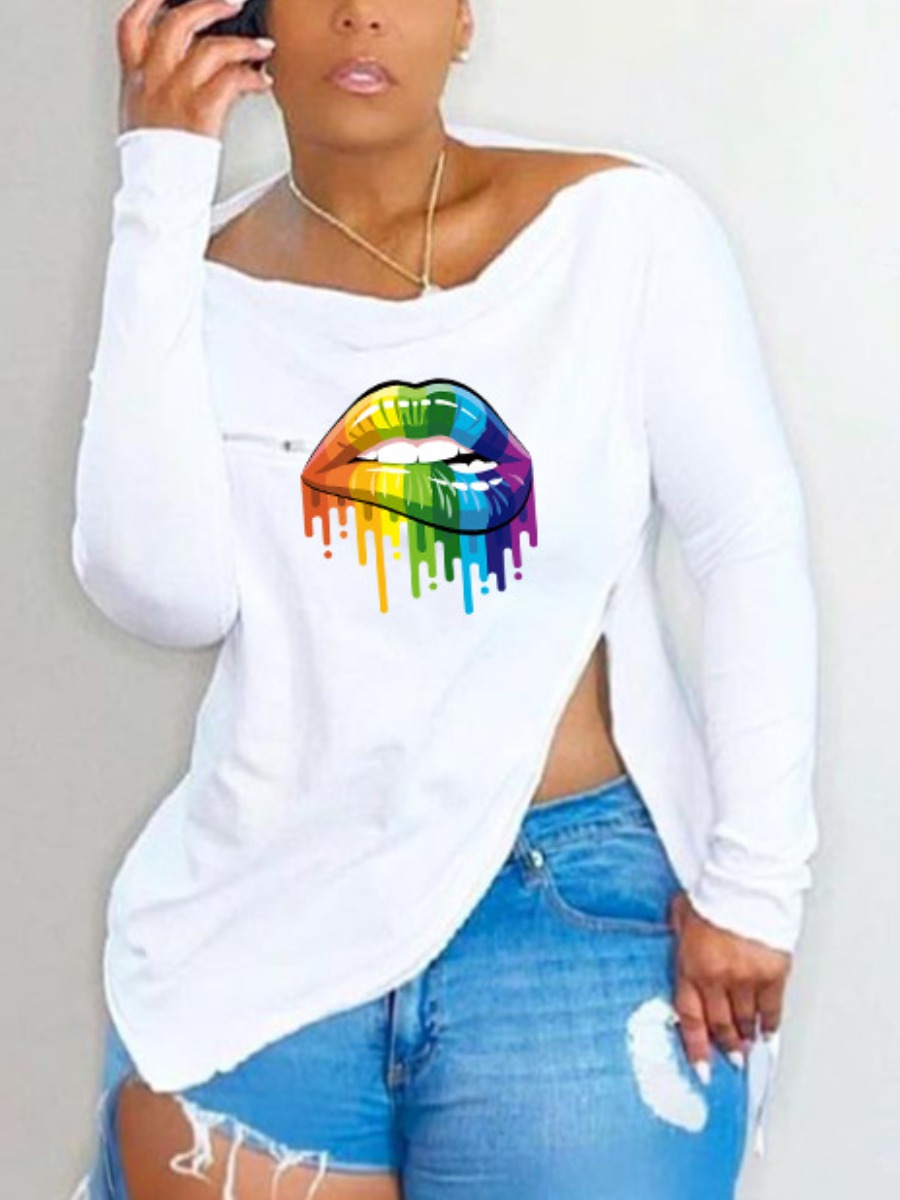 

LW Lip Print Split Asymmetrical Sweatshirt, White