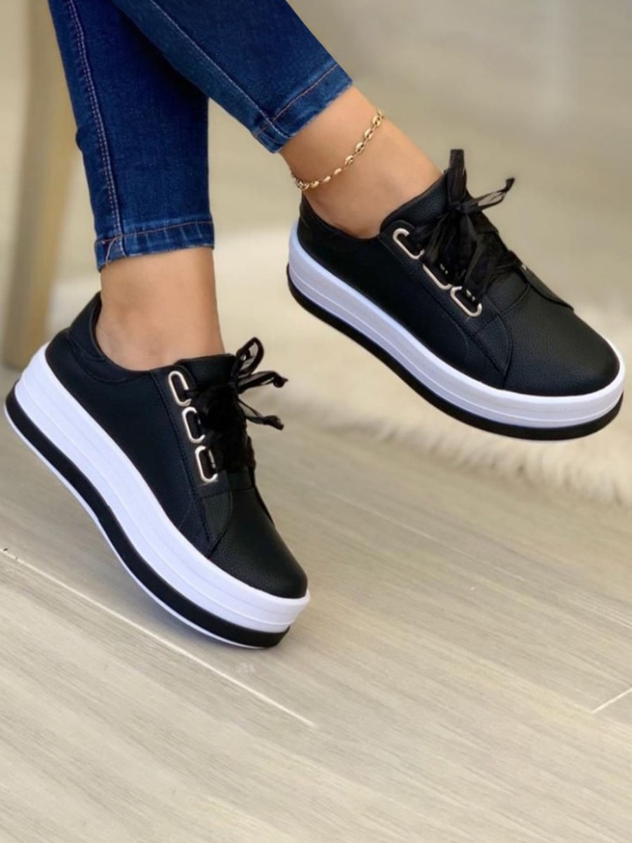 LW Lace Up Striped Platform Shoes