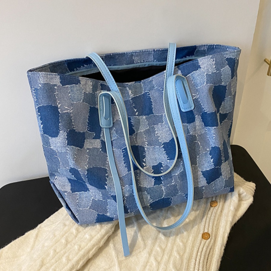 

LW Large Capacity Patchwork Shoulder Bag, Baby blue