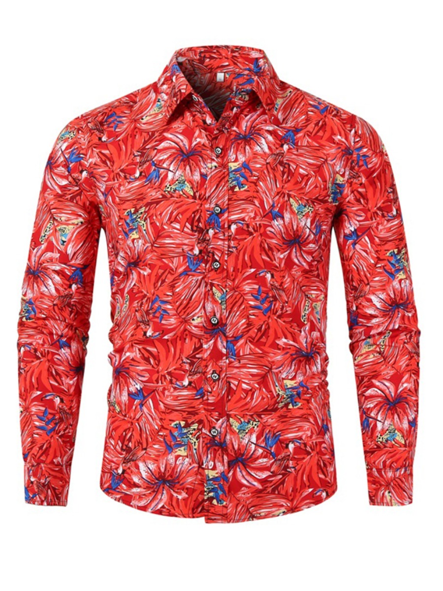 

LW Men Floral Print Shirt, Red