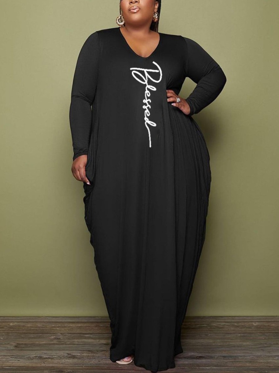 

LW Plus Size Drawing Asymmetrical Dress, Black