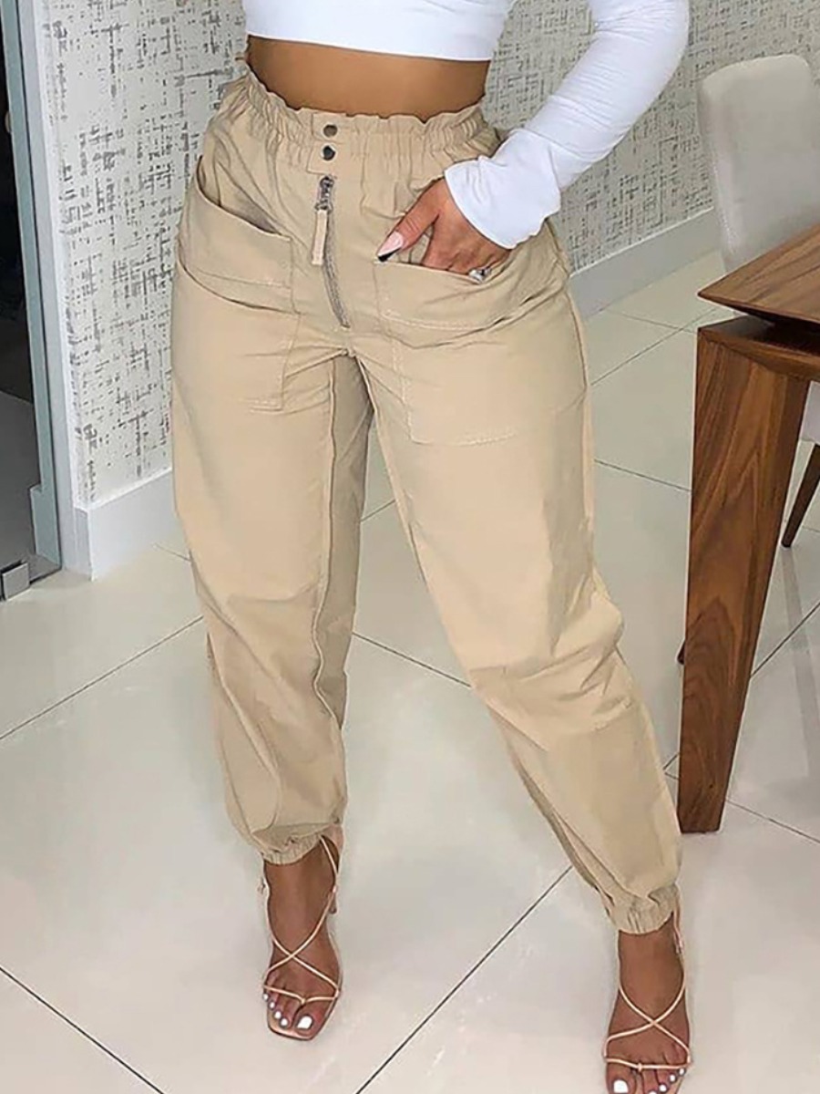 

LW Shirred Waist Pocket Design Pants, Apricot