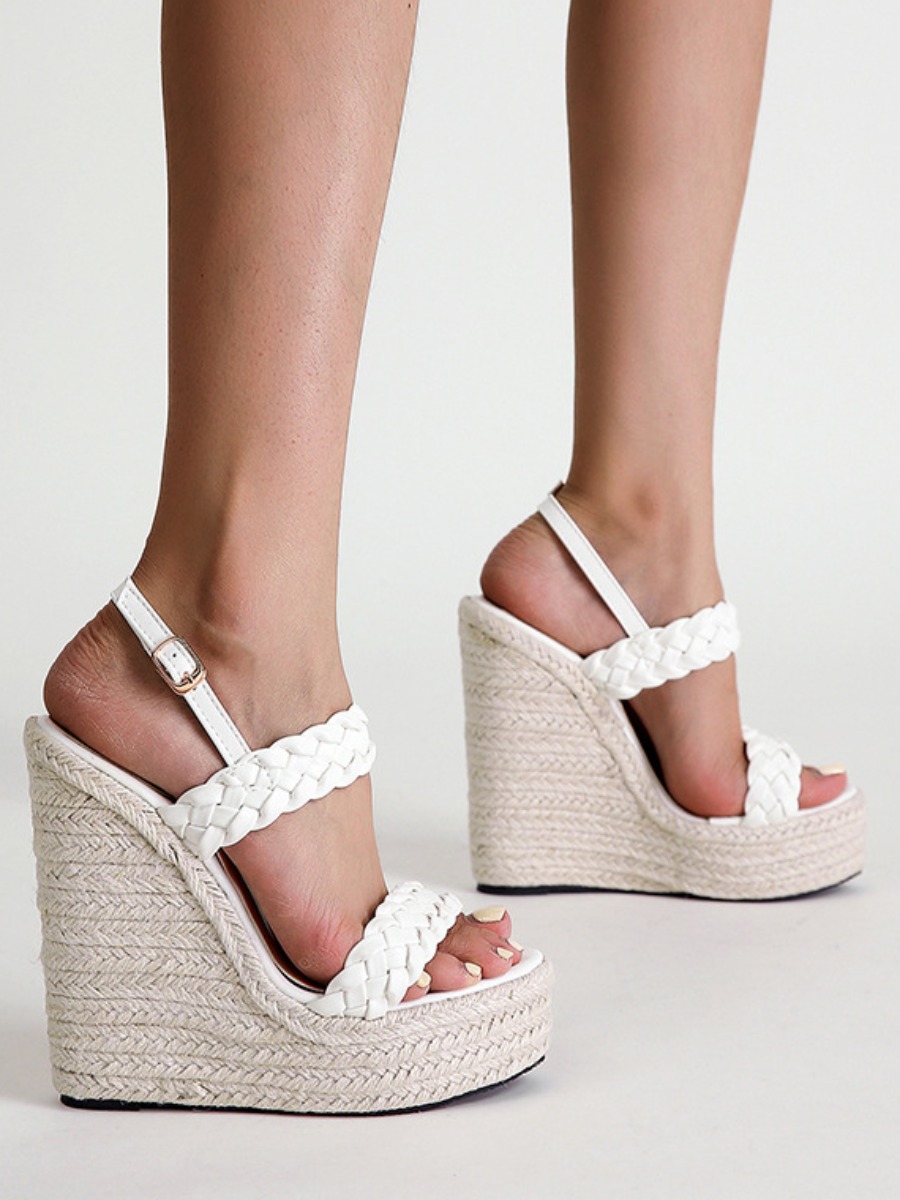 

LW Woven Buckle Design Platform Shoes, White