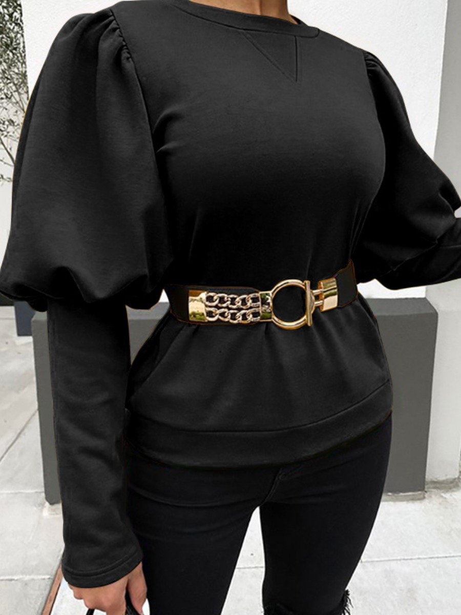 

LW Puff Sleeve Basic T-shirt (Without Belt), Black