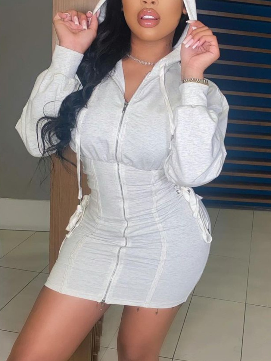

LW Sweat Bandage Design Zipper Bodycon Dress, Grey