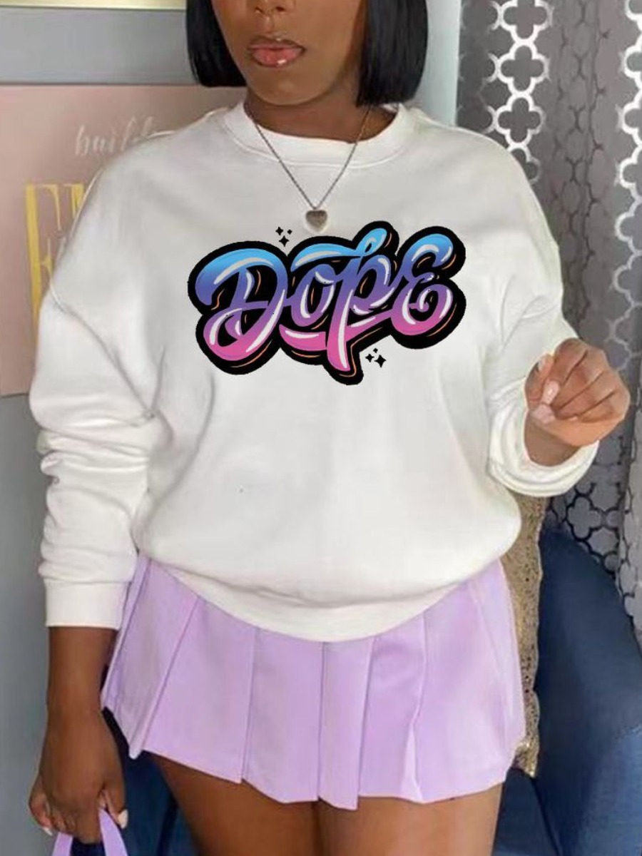 

LW Letter Print Pullover Sweatshirt, White