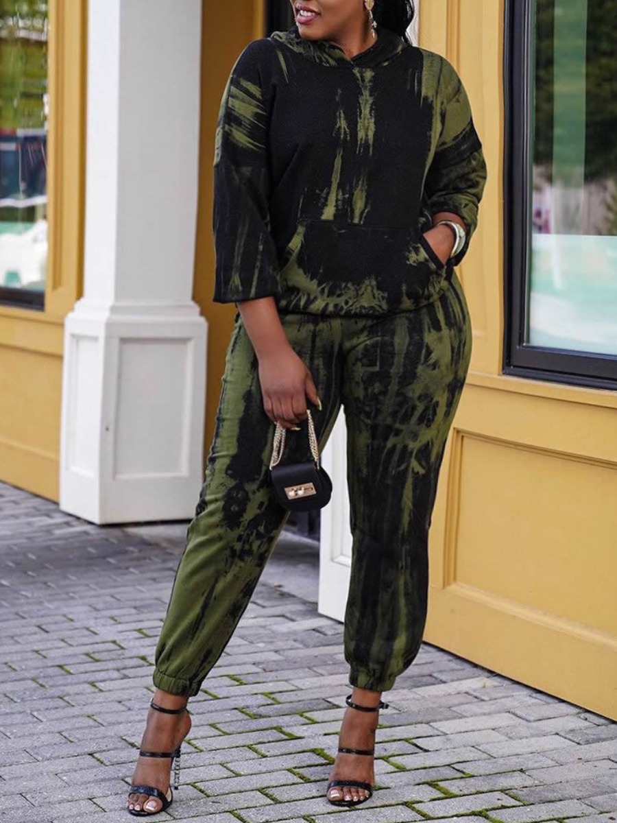 LW Plus Size Tie-dye Drawstring Tracksuit Set