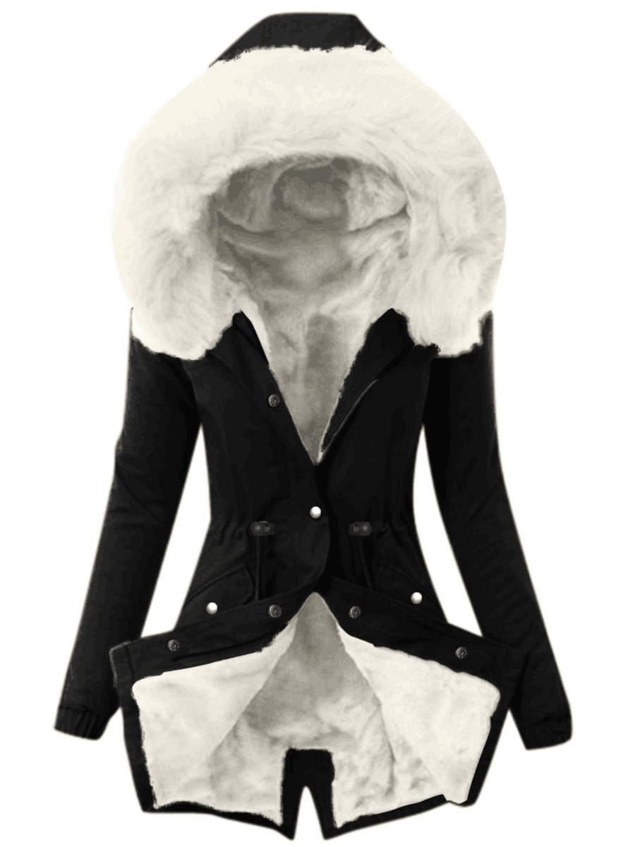 

LW COTTON Hooded Collar Drawstring Parka, Black