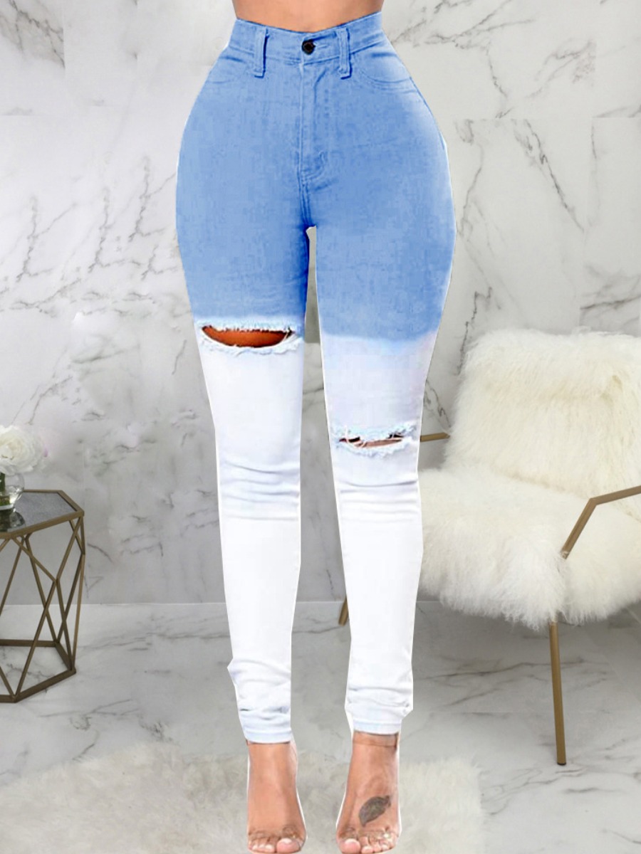 LW Gradient Print Ripped Skinny Jeans