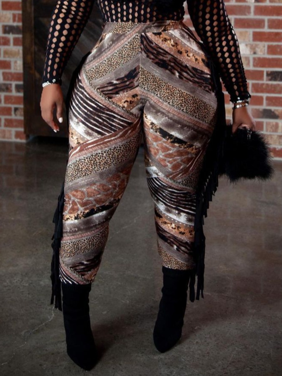 

LW Animal Print Tassel Design Pants, Multi