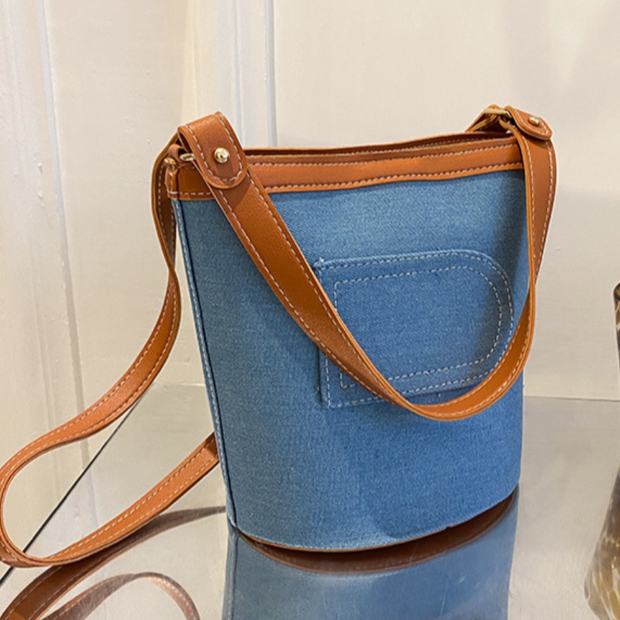 

LW Zipper Design Patchwork Bucket Crossbody Bag, Baby blue