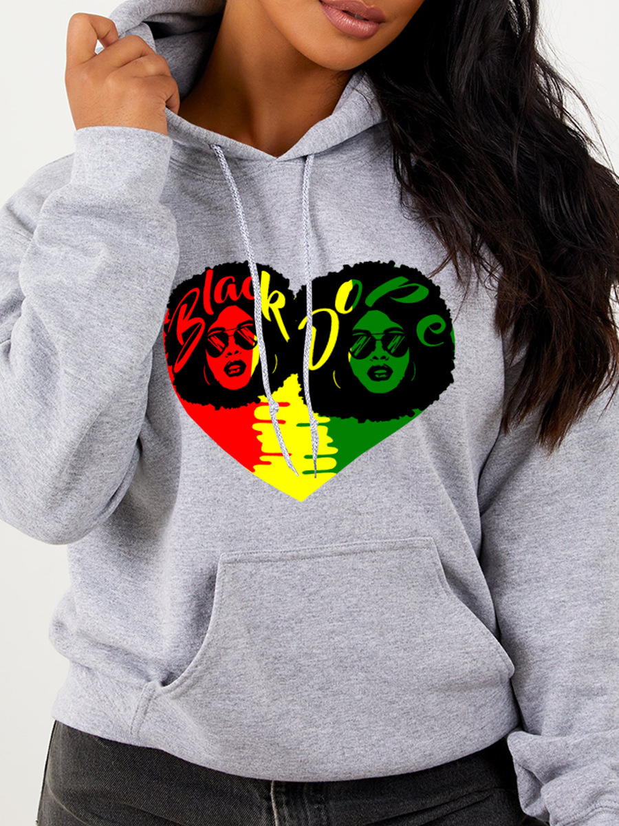 

LW Plus Size Heart Print Pocket Design Hoodie, Grey