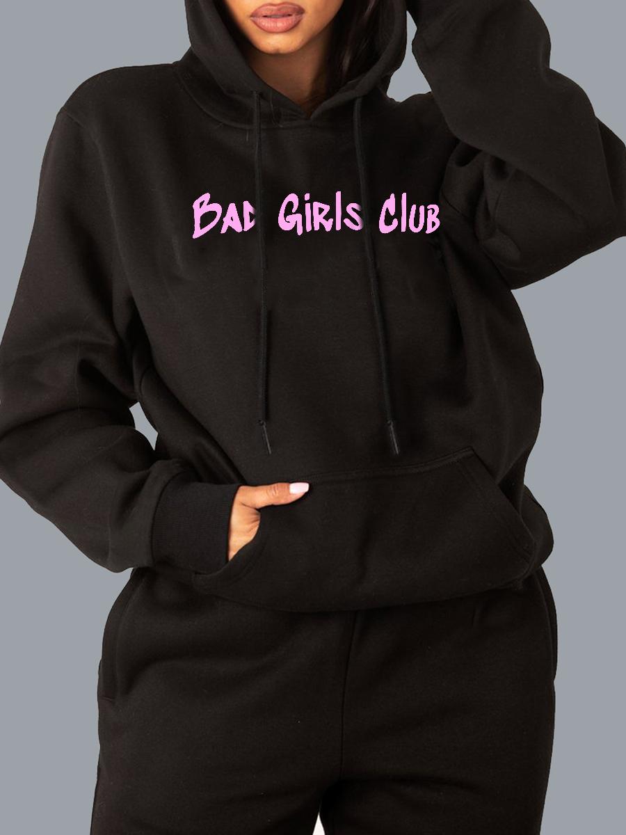 

LW Plus Size Letter Print Pocket Design Hoodie, Black