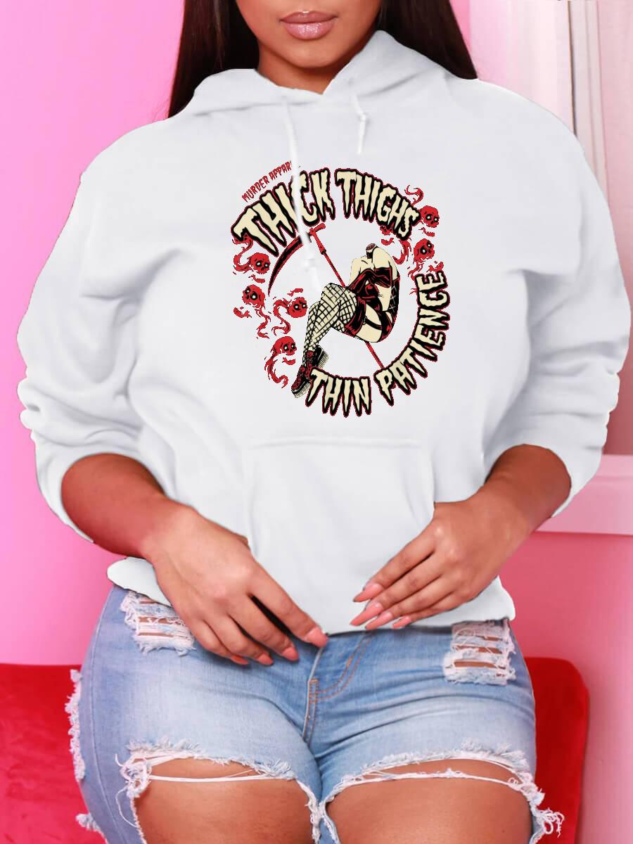 

LW Plus Size Letter Print Pocket Design Hoodie, White