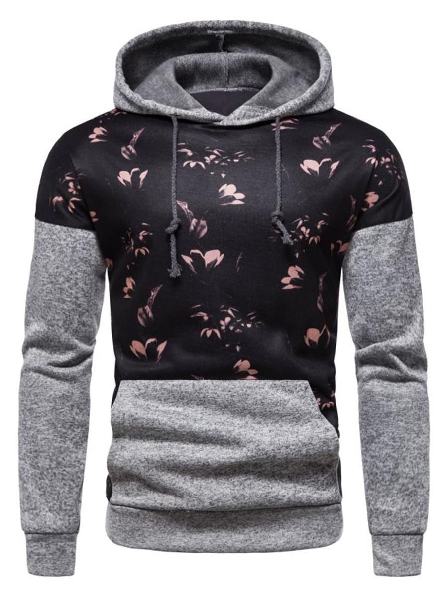 

LW Men Kangaroo Poccket Patchwork Hoodie, Light grey