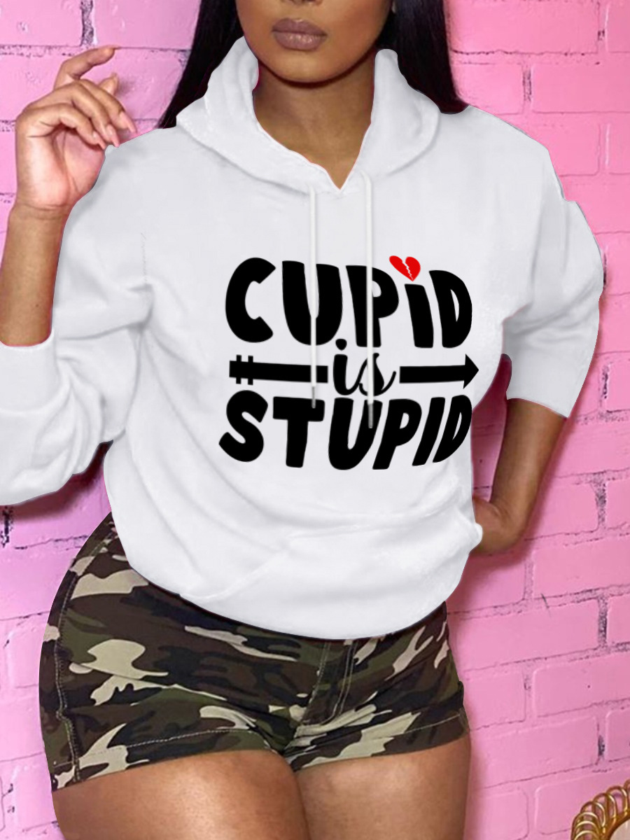 

LW Plus Size Arrow Letter Print Hoodie, White