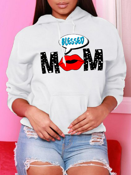 

LW Plus Size Lip Letter Print Hoodie, White