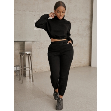 

LW Sweat Pocket Design Crop Top Pants Set, Black