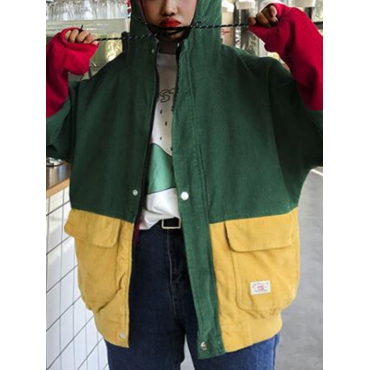 

LW Plus Size Corduroy Patchwork Pocket Design Jacket, Green