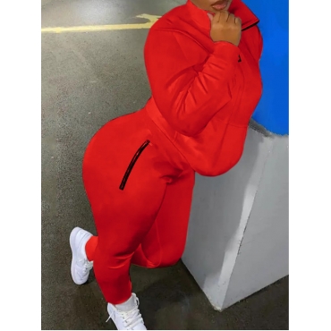 

LW BASICS Zipper Pocket Design Tracksuit Set, Red