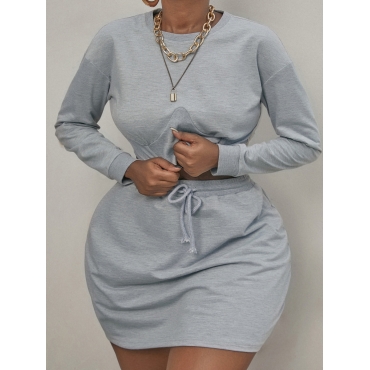 

LW Cotton Drawstring Cropped Pullover Skirt Set, Grey