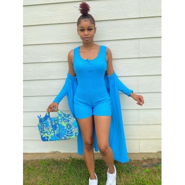 

LW U Neck Elastic Two Piece Romper Set (Without Waist Bag), Blue