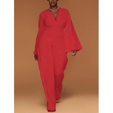 

LW Plus Size Basic Wide Leg Jumpsuit, Wine red