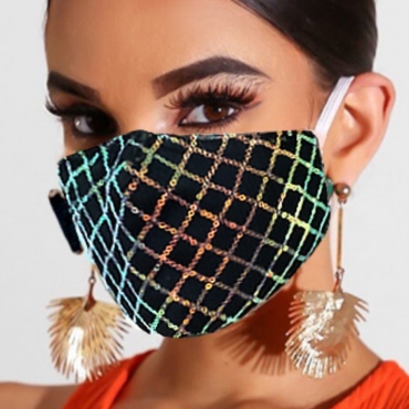

LW Milk Fiber Sequined Plaid Face Mask, Black