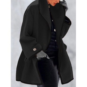 

LW Plus Size Striped Edge Button Decoration Wool, Black