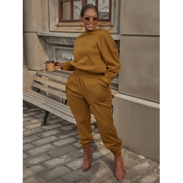 

LW Basic Pocket Solid Pants Set, Brown