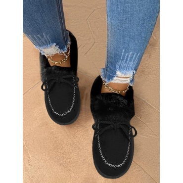 

LW Plush Patchwork Solid Daily Flats, Black