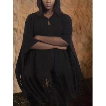 

LW Plus Size Tassel Design Solid Loose Sweatshirts, Black