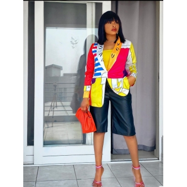 

LW Color-lump Patchwork Blazer (Without Belt), Multi
