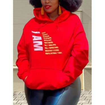 

LW Plus Size Kangaroo Pocket Letter Print Hoodie, Red