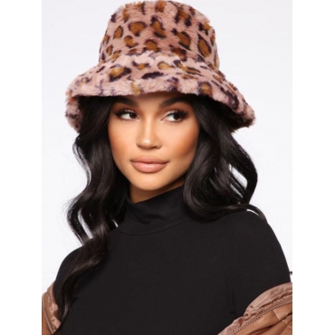 

LW Plush Leopard Print Patchwork Hats, Pink