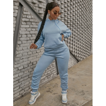 

LW Cotton Fold Pocket Design Tracksuit Set, Baby blue