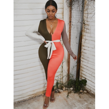 

LW Patchwork Waist Tie Bodycon Jumpsuit, Jacinth