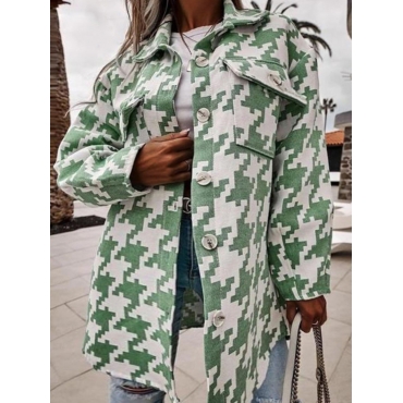

LW Plus Size Pocket Design Houndstooth Coat, Light green