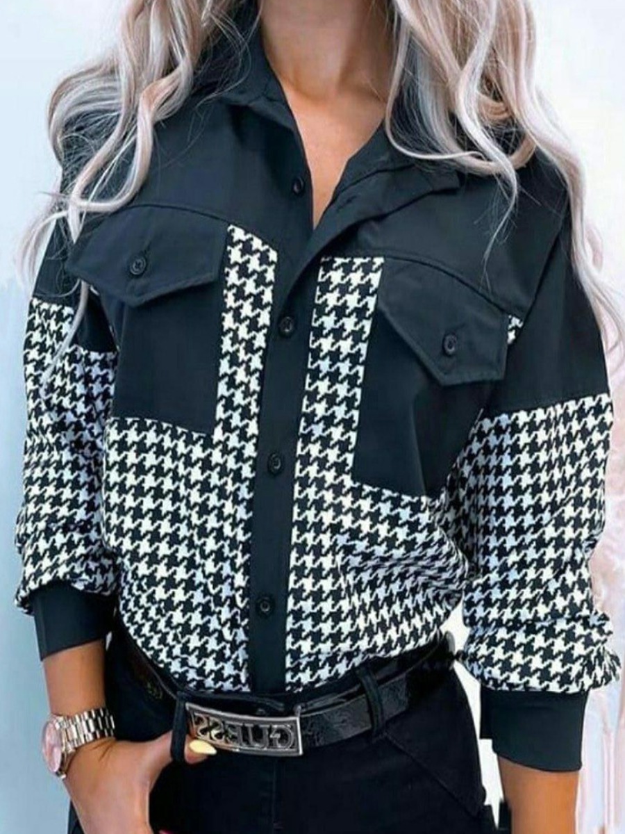 

LW Houndstooth Pocket Design Shirt, Black and white