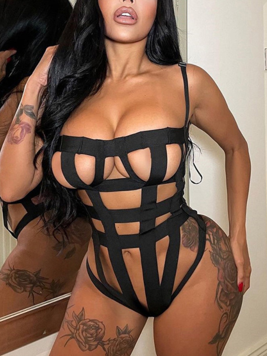 

LW SXY Backless Hollow Out Design Bodysuit, Black