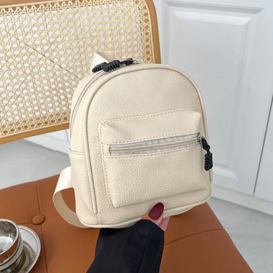 

LW Simple Zipper Design Solid Backpack, White