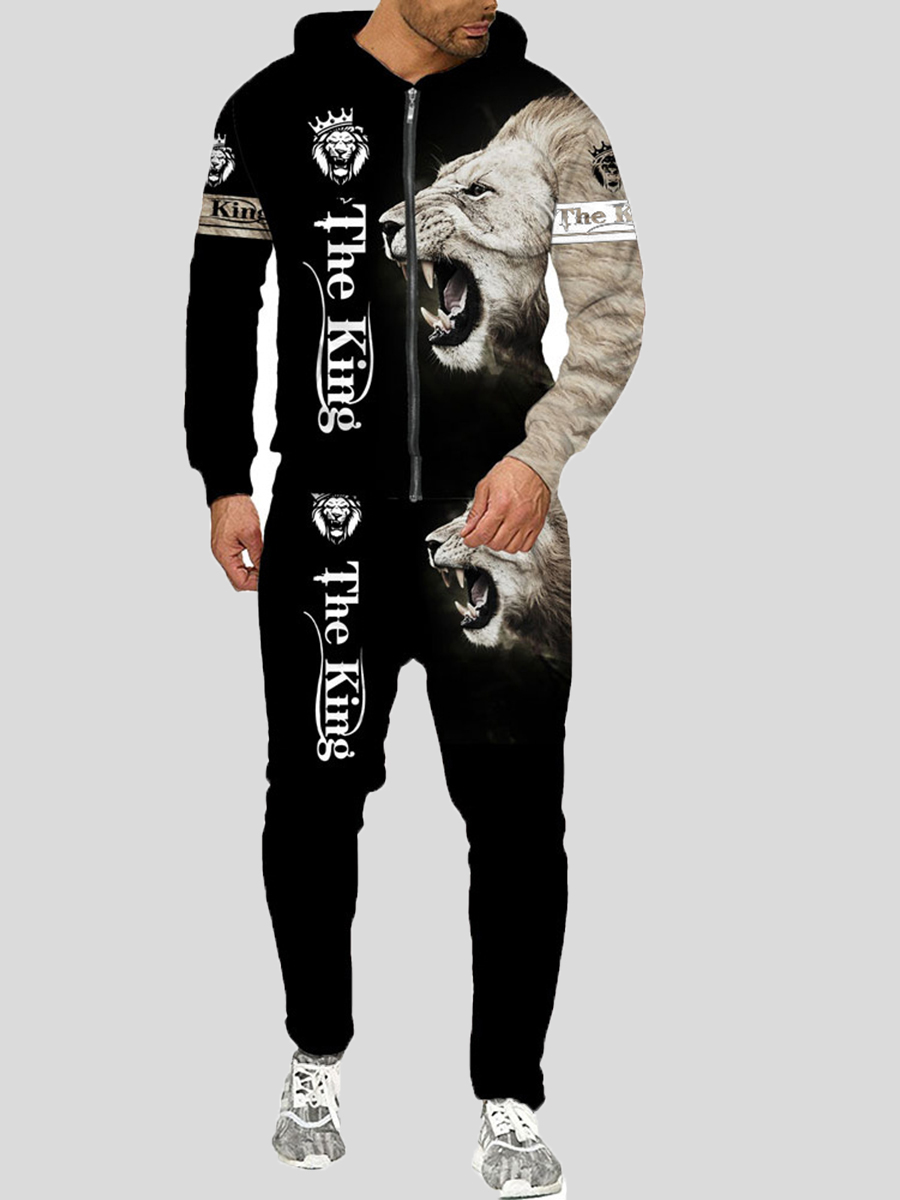 

LW Men Lion King Print Tracksuit Set, Black