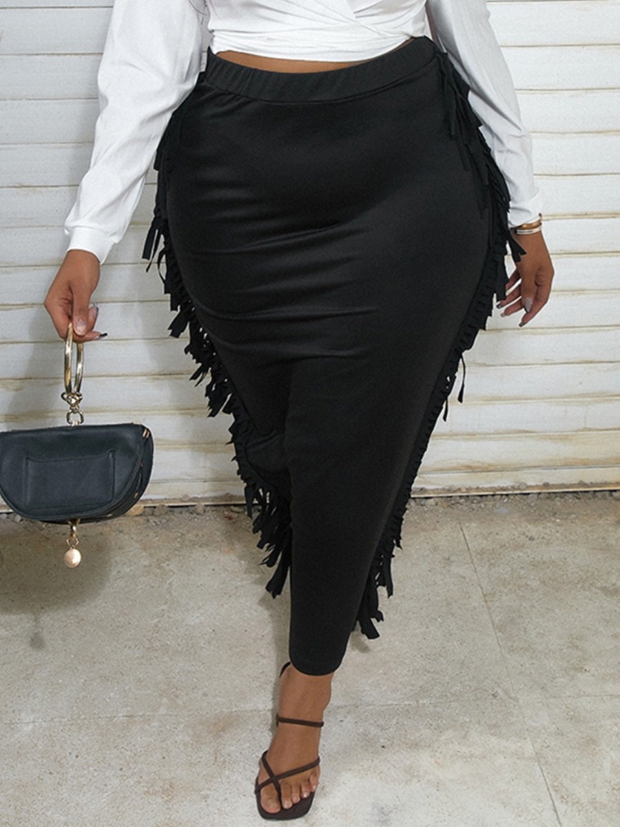 

LW Plus Size Tassel Design Bodycon Skirt, Black