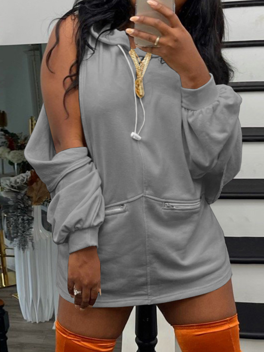 

LW Cut Out Zipper Loose Sweat Dress, Grey
