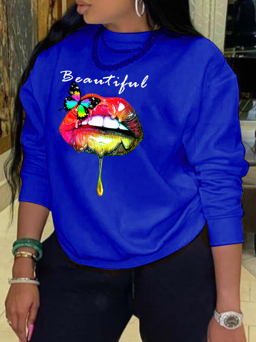 

LW Butterfly Lip Print Sweatshirt, Blue