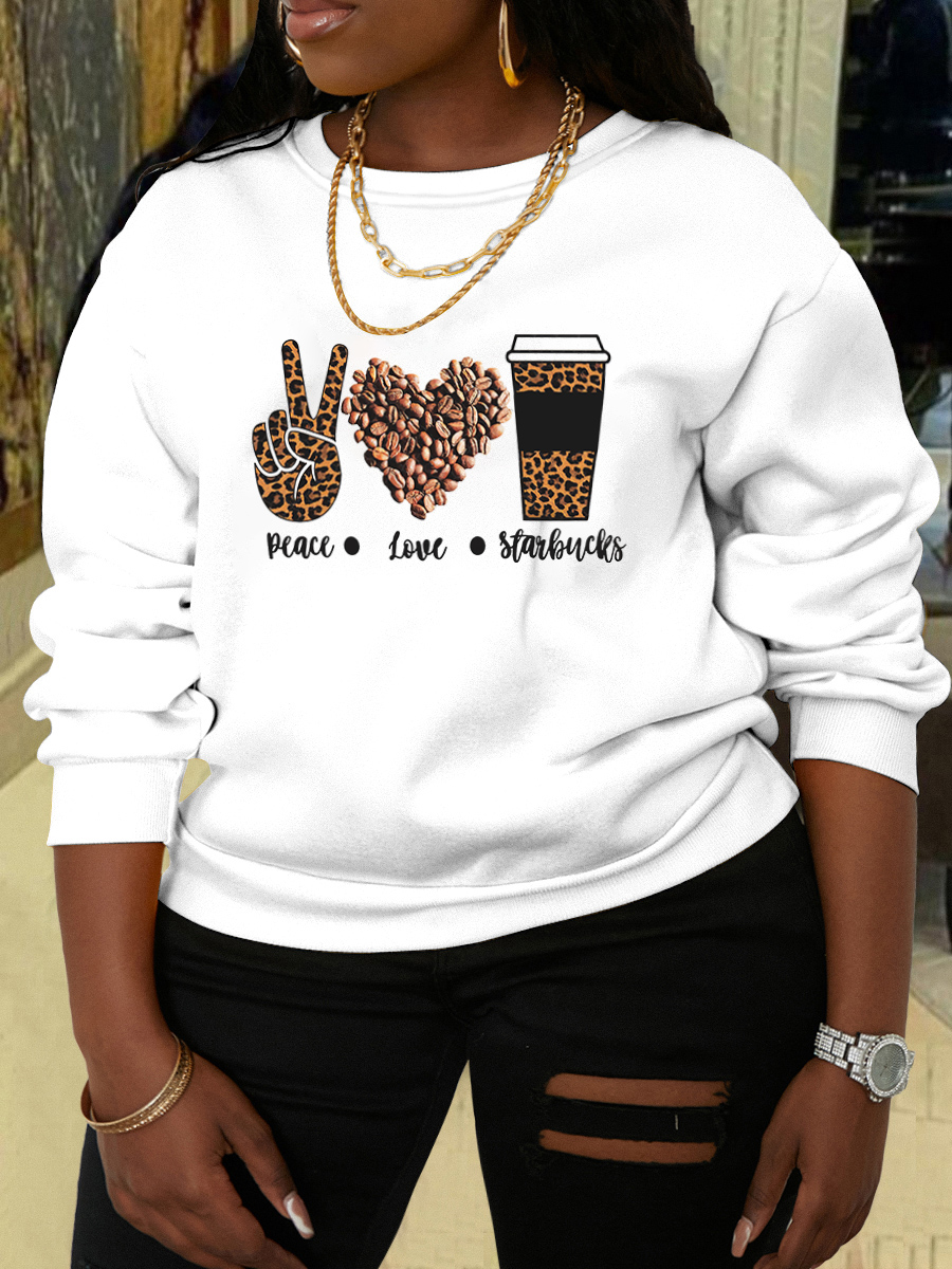 

LW Coffee Letter Print Sweatshirt, White