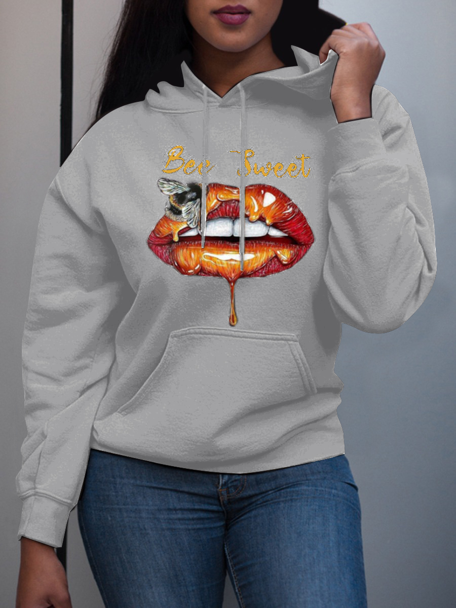 

LW Plus SizeLip Letter Print Hoodie, Dark grey