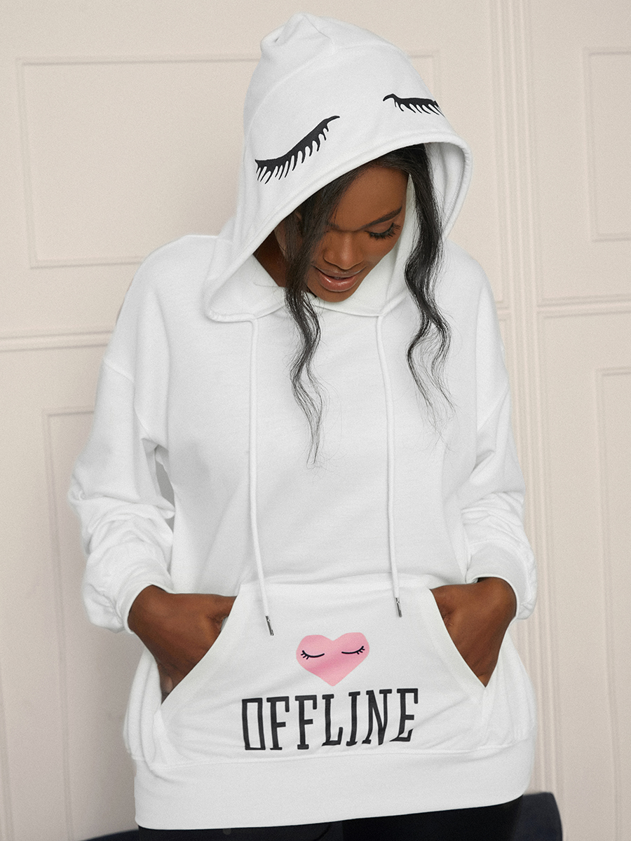 

LW Heart Letter Print Oversized Hoodie, White
