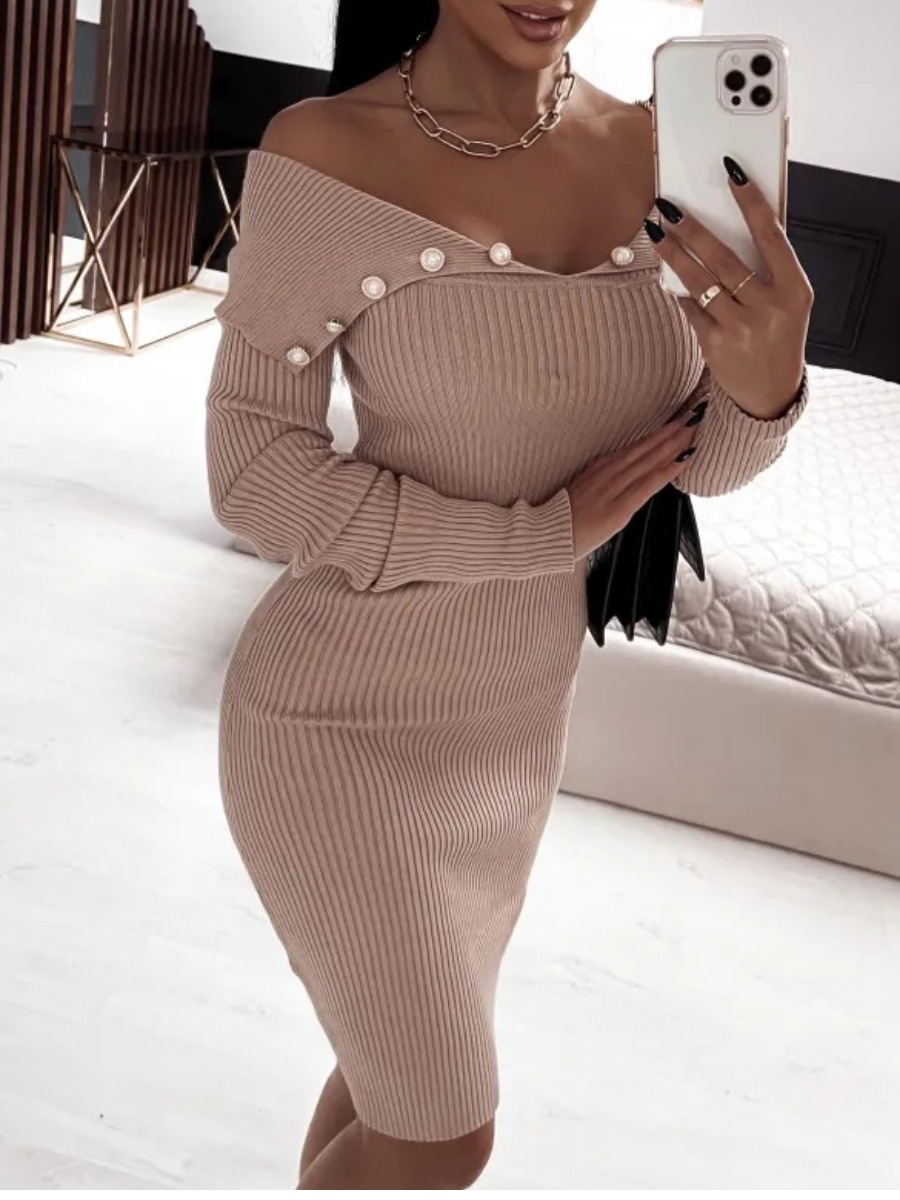 LW Off Shoulder Breasted Knit Bodycon Dress от Lovelywholesale WW