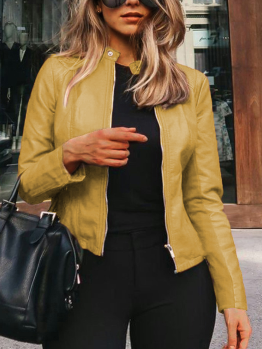 

LW Plus Size Leather Zipper Design Jacket, Yellow